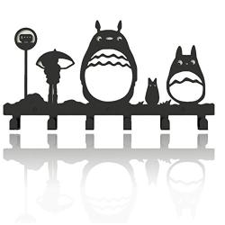 Animal Cat Girl Metal Wall Mounted Bag Hanger,6 Hooks Storage Rack Originality Clothing Hooks Sweet Black(Cute Totoro)