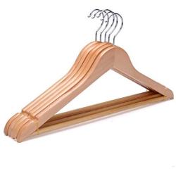 Tikkii Natural Wood Clothes Hanger Closet Rack Non-Slip Heavy Duty Coats Suit Pants Bar (Pack of 5)