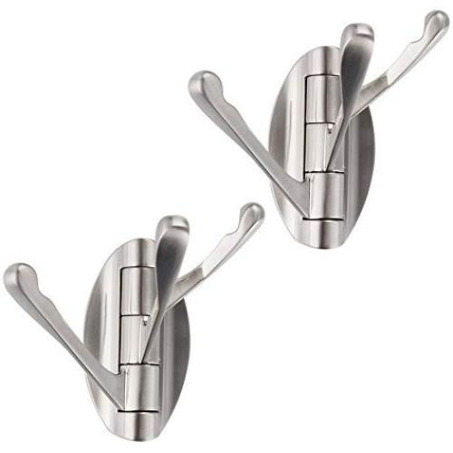 Leyden TM Three Foldable Arms Coat Hook Three Towel/Clothes Hanger for Bathroom Kitchen Wall Mount Brushed Nickel, 2 Pieces