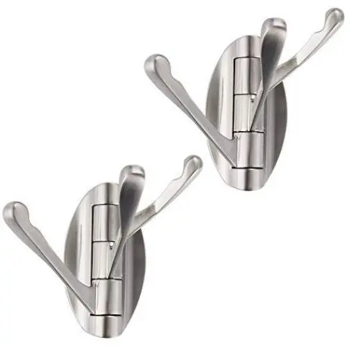 Leyden TM Three Foldable Arms Coat Hook Three Towel/Clothes Hanger for Bathroom Kitchen Wall Mount Brushed Nickel, 2 Pieces