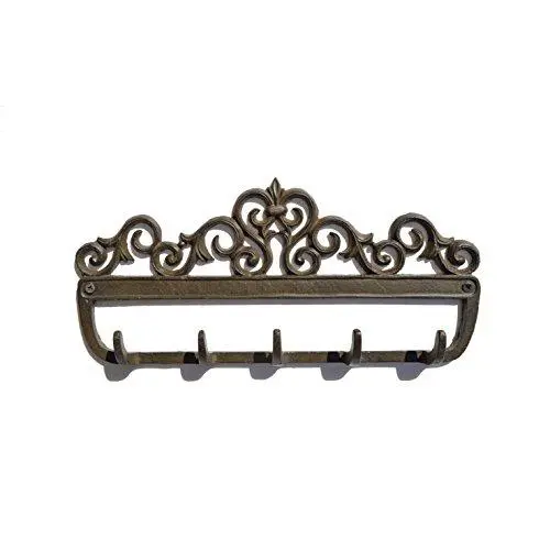 gasare, Cast Iron Key Holders for Wall, Decorative Hooks, Rustic Cast Iron, 13 x 6 inches, Antique Rust Brown Color, Screws and Anchors, 1 Unit