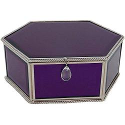 BJ Decor Glass Jewelry Box,Purple Decorative Keepsake Boxes Mirrored Trinket Boxes Personalized Storage Boxes Organizer for Jewelry Glasses Watch Accessories(7.5x5.75x3in)