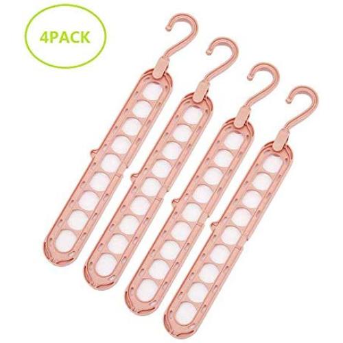 Nutteri 4 Pack Colorful Clothes Hangers,Nine-Hole Hangers,Space Save Closet Organize Plastic Hanger for Suit Pants Coat Skirt (Pink)