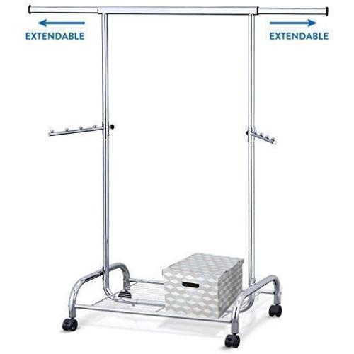 Tatkraft Bull Heavy Duty Adjustable Clothes Rail, Easy to Assemble, Durable Hanger on Wheels, Adjustable Height, Integrated Shoe Rack, Made of Chromed Steel