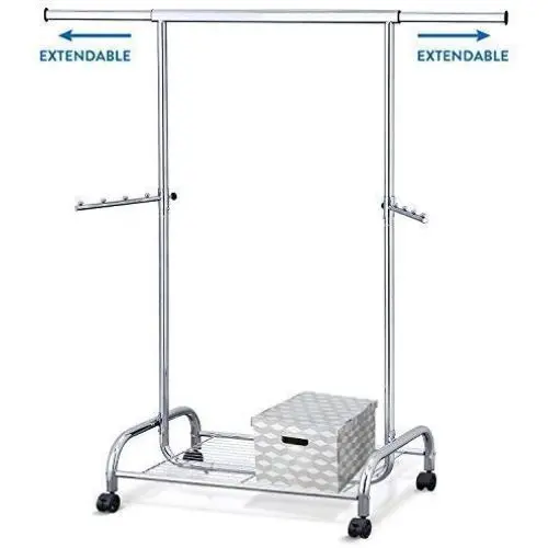 Tatkraft Bull Heavy Duty Adjustable Clothes Rail, Easy to Assemble, Durable Hanger on Wheels, Adjustable Height, Integrated Shoe Rack, Made of Chromed Steel Tatkraft Bull Heavy Duty Adjustable Clothes Rail, Easy to Assemble, Durable Hanger on Wheels, Adjustable Height, Integrated Shoe Rack, Made of Chromed Steel