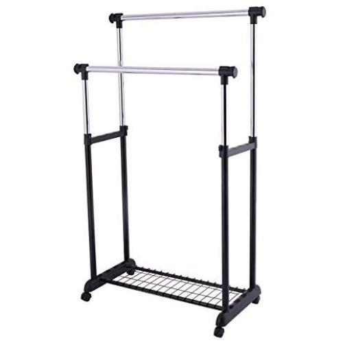 9rit_shop Sufficient Storage Double Adjustable Cloth Hanger Garment Rack 9rit_shop Sufficient Storage Double Adjustable Cloth Hanger Garment Rack