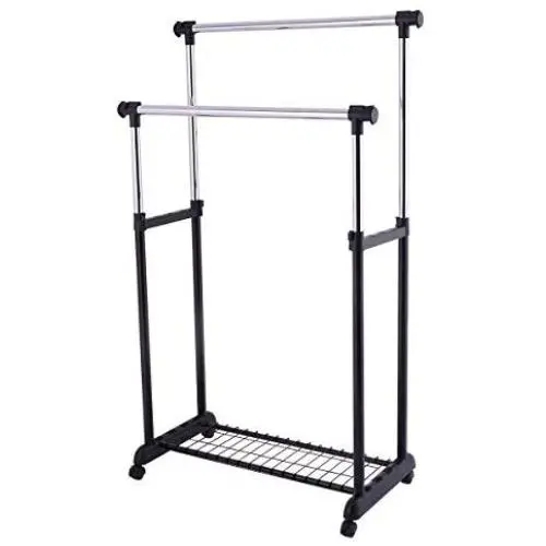 9rit_shop Sufficient Storage Double Adjustable Cloth Hanger Garment Rack