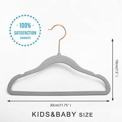 MIZGI Premium Kids Velvet Hangers (Pack of 50) with Copper/Rose Gold Hooks,Space Saving Ultra Thin,Non Slip Hangers use for Childrens Skirt Dress Pants,Clothes Hangers by (Gray)