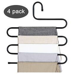 devesanter Pants Hanger Multi-Layer S-Style Jeans Trouser Hanger Closet Stainless Steel Rack Space Saver for Tie Scarf Jeans Clothes（4 Pack ）