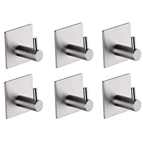 OUKALU 3M Adhesive Wall Hooks Hanger 20 lb(Max) Heavy Duty Wall Hanger Hooks Stainless Steel Waterproof Stick on Hooks for Hanging -6 Pack