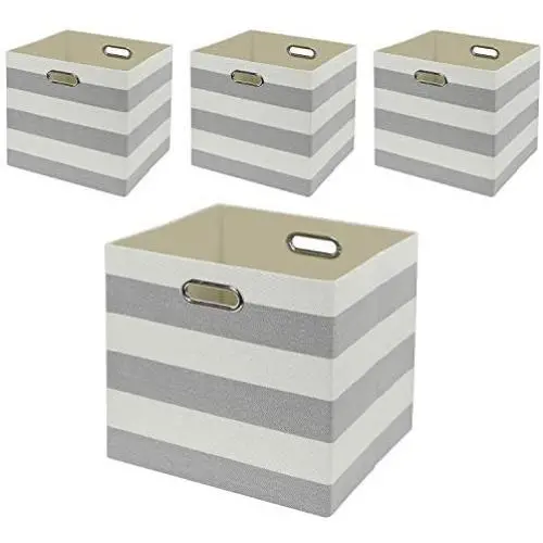 Posprica Storage Bins Storage Cubes, 13×13 Fabric Storage Boxes Foldable Baskets Containers Drawers for Nurseries,Offices,Closets,Home Décor - 4pcs,Grey-White Striped Posprica Storage Bins Storage Cubes, 13×13 Fabric Storage Boxes Foldable Baskets Containers Drawers for Nurseries,Offices,Closets,Home Décor - 4pcs,Grey-White Striped