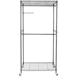 Hommoo Clothes Hanger Garment Rack Adjustable Metal Garment Rack Double Rod Rolling Closet Organizer Shelf with Lockable Wheels,Black
