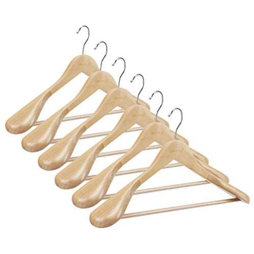 Oak Leaf Coat Hangers, 6-Pack Wood Clothes Hangers with Extra Wide Shoulder for Heavy Coat, Sweater, Trousers, Natural Finish Oak Leaf Coat Hangers, 6-Pack Wood Clothes Hangers with Extra Wide Shoulder for Heavy Coat, Sweater, Trousers, Natural Finish