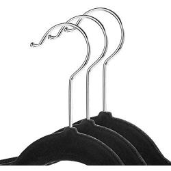 Casafield - 10 Black Velvet Non-Slip Pants Hangers with Adjustable Metal Clips - Space Saving & Chrome Swivel Hook for Dress Clothes, Trousers, Shirts, Skirts, Slacks, Sweaters