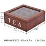 Fonture Wood Tea Store Box, Teabag Storage 9 Compartments Wooden Tea Boxes Hinged Glass Lid Tea Organizer-Brown