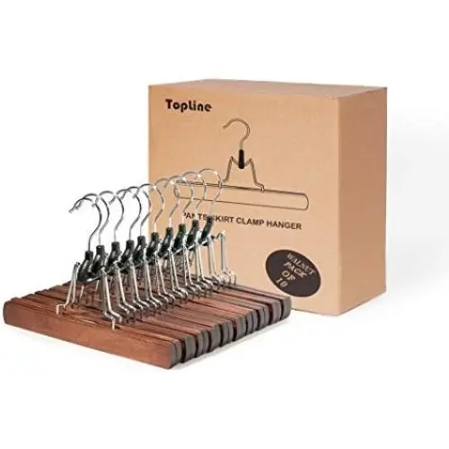 Topline Classic Wood Pants/Skirt Clamp Hangers - Mahogany Finish (10 Pack)