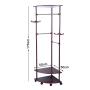 BAOYOUNI Vintage Corner Coat Rack Stand Clothes Garment Hanger Bar Holder Entryway Hall Tree on Wheels with 2-Tier Shoes Storage Shelf and Bag Hooks