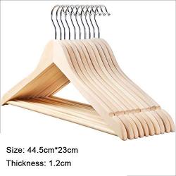 QHQH Pack of 10 Wooden Coat Clothes Hangers, Suit Hangers with Shoulder Notches Unpainted Solid Wooden Hangers Non-Slip Space Saving for Suits Coats Jackets Pants Dresses (44.5cm23cm)