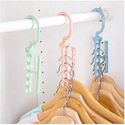 10pcs Random Color Plastic Coat Hangers Windproof Organizer Hook Fixed Holder Buckle 5 Circle Anti-Slip Hanger Storage Racks Clothes Hanger