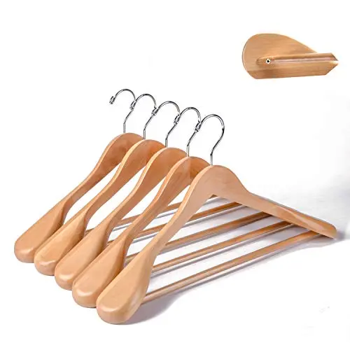 Amber Home Deluxe Curved Solid Wood Coat Hanger, Suit Hanger, Jacket Hanger with Sturdy Non-Slip Bar, Smooth Finish, Wide Shoulder,5 Pack (Natural Color) Amber Home Deluxe Curved Solid Wood Coat Hanger, Suit Hanger, Jacket Hanger with Sturdy Non-Slip Bar, Smooth Finish, Wide Shoulder,5 Pack (Natural Color)