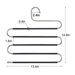 T-rainbow Non-Slip Space Saving Pants Hangers, S-Shaped Stainless Steel Closet Organizer, 5 Layers Multi-Purpose Storage Saver, Clothes Hanger Rack for Scarf Tie Jean Trouser Towel 4 Pack