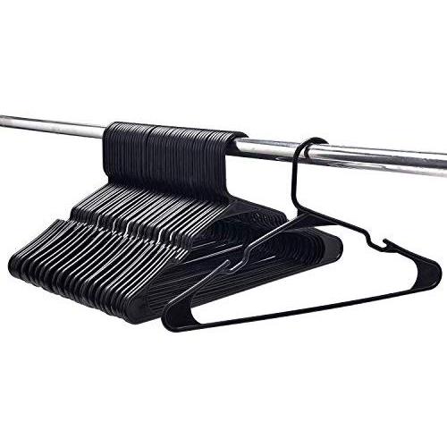 JS HANGER Plastic Suit Hangers 16.5 inch Width with Non Slip Grooves 50 Pack Black Clothes Hangers