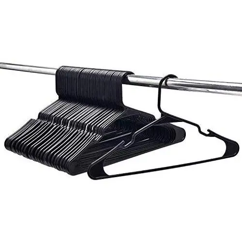 JS HANGER Plastic Suit Hangers 16.5 inch Width with Non Slip Grooves 50 Pack Black Clothes Hangers JS HANGER Plastic Suit Hangers 16.5 inch Width with Non Slip Grooves 50 Pack Black Clothes Hangers