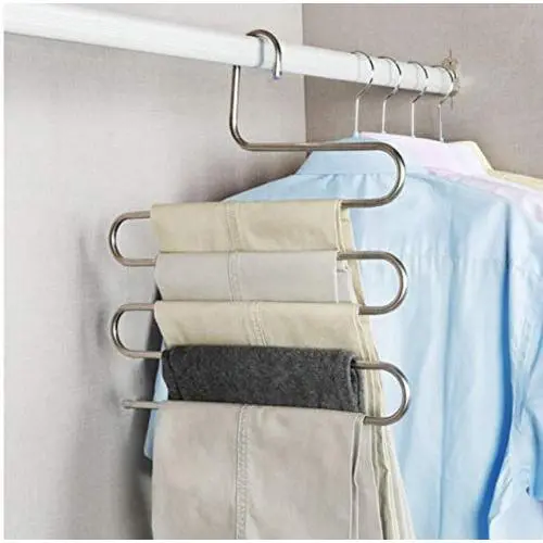 5PC Multi-Use Pants Trousers Hanging Clothes Hanger Decoration 5-Layers Room Space Saver