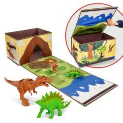 Ivy Step Fold Out Dinosaur Toy Boxes and Storage Bin with 7" Tyrannosaurus Rex and 6" Stegosaurus