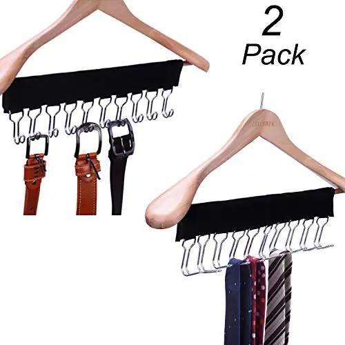 2 Pack Belt and Tie Organizer Hanger, 10 Belt Rack and 10 Tie Rack - Change Your Clothes Hanger to Belt Tie Organizer Hanger - Space Saver Closet Storage Holder for Scarves, Tank Tops, Bras, Jewelry 2 Pack Belt and Tie Organizer Hanger, 10 Belt Rack and 10 Tie Rack - Change Your Clothes Hanger to Belt Tie Organizer Hanger - Space Saver Closet Storage Holder for Scarves, Tank Tops, Bras, Jewelry