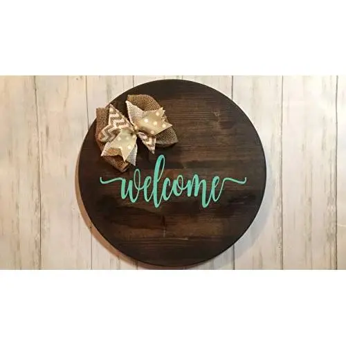 Round Wood Welcome Sign Or Door Hanger - Turquoise