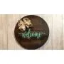 Round Wood Welcome Sign Or Door Hanger - Turquoise