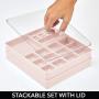 mDesign Stackable Plastic Storage Jewelry Boxes - 2 Organizer Trays with Lid for Drawer, Dresser, Vanity - Holds Necklaces, Bracelets, Bangles, Rings, Earrings - 3 Pieces - Light Pink/Clear