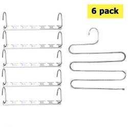 GoAhead Space Saving Hanger Set, 6pack Stainless Steel Magic Hangers, Wonder Clothes Organizer Bonus Slack Hanger