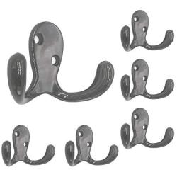 Latom Double Prong Robe Hooks Heavy Duty Wall Mounted Rustic Hanging Hooks Retro Cloth Hanger Coat Hanger - Pack of 6