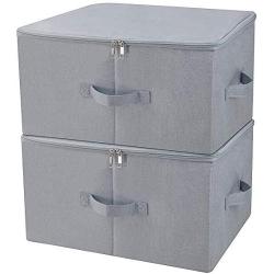 iwill CREATE PRO Dust Proof Closet Clothes Storage Boxes with Zip Lid, Breathable Fabric & Collapsible Design for Seasonal Garment Organization, Light Gray, 2 pcs