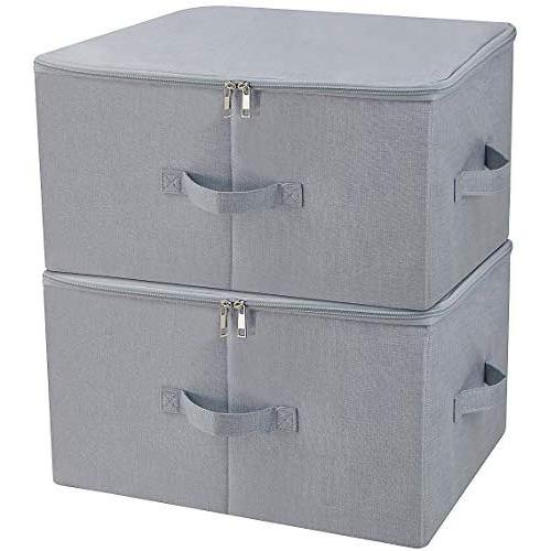 iwill CREATE PRO Dust Proof Closet Clothes Storage Boxes with Zip Lid, Breathable Fabric & Collapsible Design for Seasonal Garment Organization, Light Gray, 2 pcs