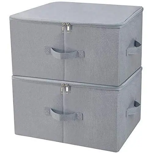 iwill CREATE PRO Dust Proof Closet Clothes Storage Boxes with Zip Lid, Breathable Fabric & Collapsible Design for Seasonal Garment Organization, Light Gray, 2 pcs
