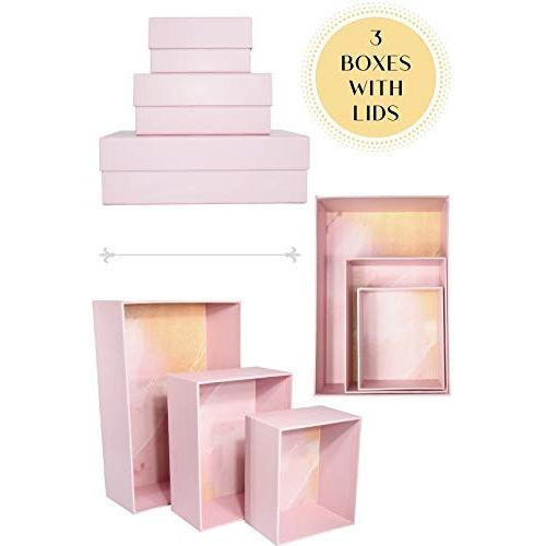 Happibox Hikidashi Boxes Set of 3 | Dresser Drawer Organizer for Clothes | Decorative Storage Boxes with Lid | Clothing Organizer | Desk Drawer Organizer| Organizing Bin | Memory Boxes | Cardboard (Pink)