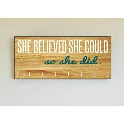 Race Medal Holder/Running Medal Hanger SHE BELIEVED SHE COULD SO SHE DID- Wood Wall Mounted Medal Organizer. CUSTOMIZATION Available