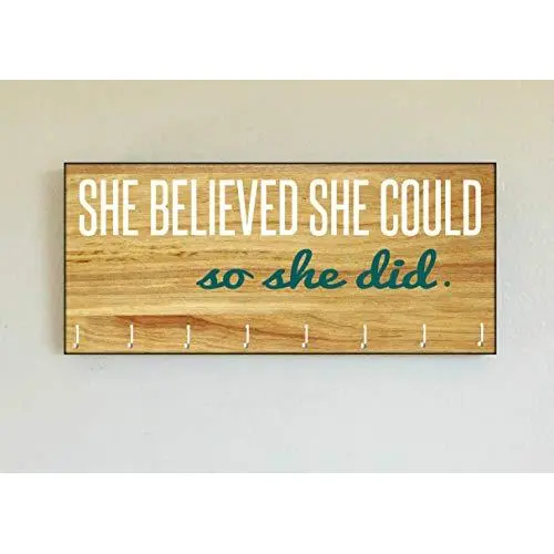 Race Medal Holder/Running Medal Hanger SHE BELIEVED SHE COULD SO SHE DID- Wood Wall Mounted Medal Organizer. CUSTOMIZATION Available Race Medal Holder/Running Medal Hanger SHE BELIEVED SHE COULD SO SHE DID- Wood Wall Mounted Medal Organizer. CUSTOMIZATION Available