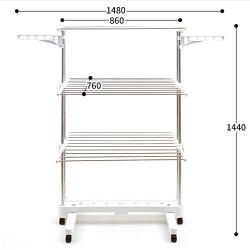 3 Tier Clothes Airer - Stainless Steel Drying Rack Fold-able Rolling Clothes Laundry Dryer Hanger Shoe Rack Adjustable Dry Rail Hanger with Wings and Portable Top Bar