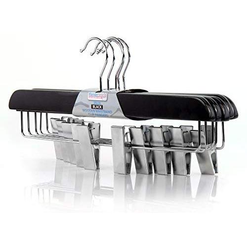 HANGERWORLD 5 Black Wooden 14.2inch Straight Adjustable Clip Coat Clothes Garment Hangers HANGERWORLD 5 Black Wooden 14.2inch Straight Adjustable Clip Coat Clothes Garment Hangers
