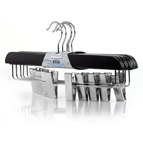 HANGERWORLD 5 Black Wooden 14.2inch Straight Adjustable Clip Coat Clothes Garment Hangers