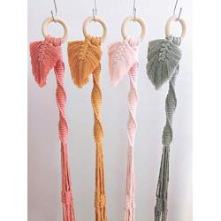 Macrame Plant Hanger Leaf Feather Tassel Pink Mustard Sage Natural BOHO Decor Dorm Nursery