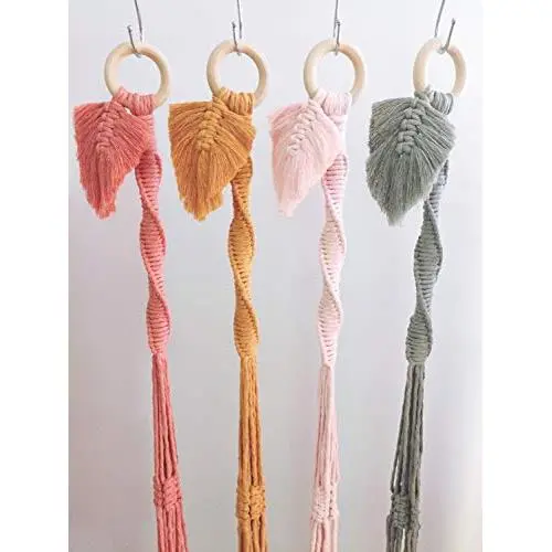 Macrame Plant Hanger Leaf Feather Tassel Pink Mustard Sage Natural BOHO Decor Dorm Nursery Macrame Plant Hanger Leaf Feather Tassel Pink Mustard Sage Natural BOHO Decor Dorm Nursery