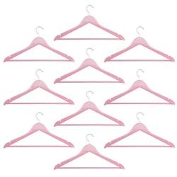 Harbour Housewares Wooden Coat/Clothes Hangers - Trouser Bar & Notches - Pastel Pink - Pack of 10