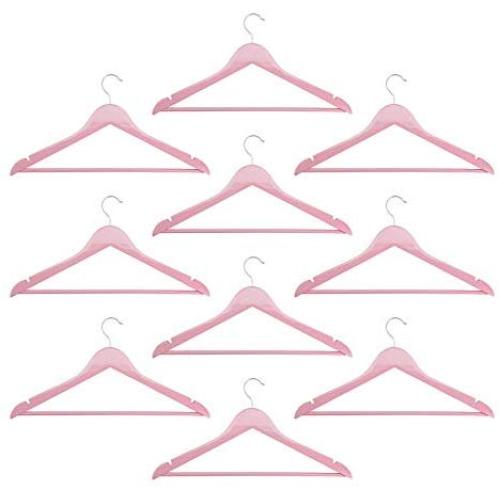 Harbour Housewares Wooden Coat/Clothes Hangers - Trouser Bar & Notches - Pastel Pink - Pack of 10