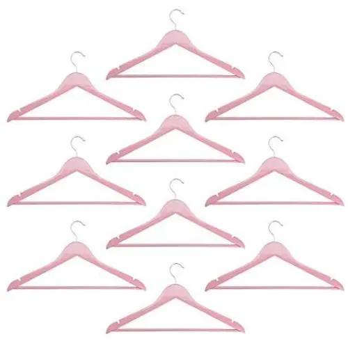 Harbour Housewares Wooden Coat/Clothes Hangers - Trouser Bar & Notches - Pastel Pink - Pack of 10