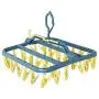 EvaroFly Portable Multipurpose Magic Folding Hanger, Anti-skidding Wind-Proof Storage Clothes Hanger, Socks Bras Gloves -Blue+Yellow 32 Clips